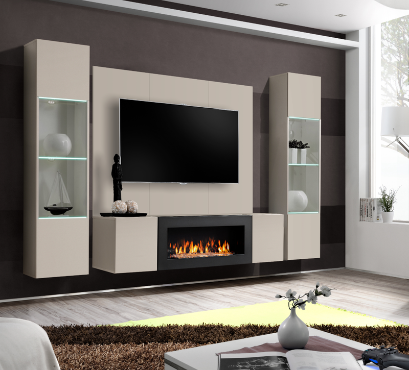 Composition TV Wall unit FLY M-P3 avec cheminée bioéthanol