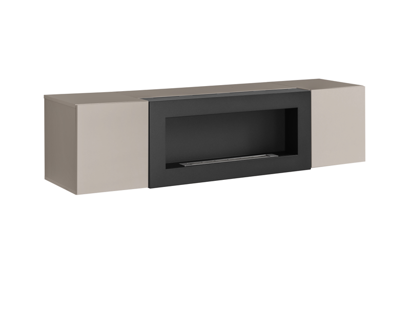 FLY wall hung TV unit avec cheminée bioéthanol, Szara Glina