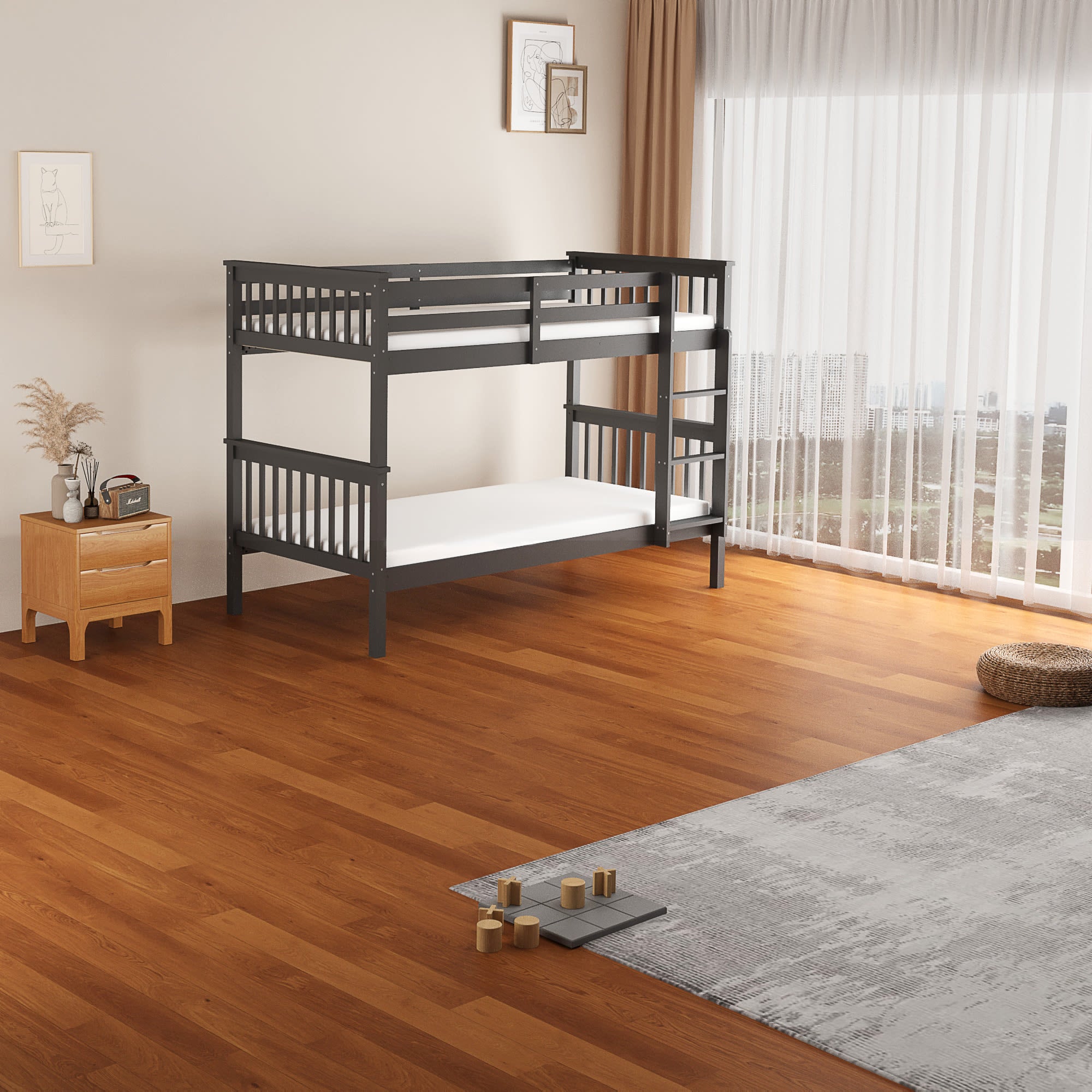 LIT SUPERPOSE BATNA EN BOIS 1+1 GRIS 90X190cm