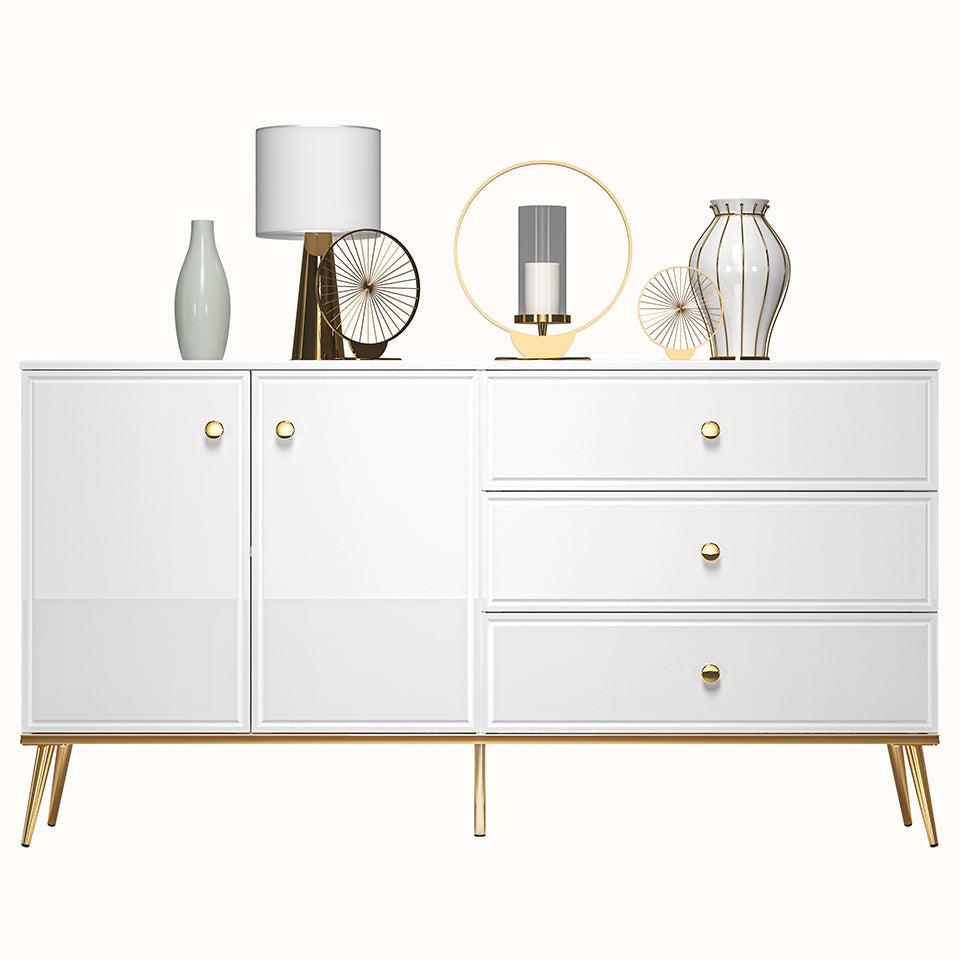 Buffet en Bois Blanc Laqué Brillant avec Pieds Dorés|Offre Spéciale|Decora Home
