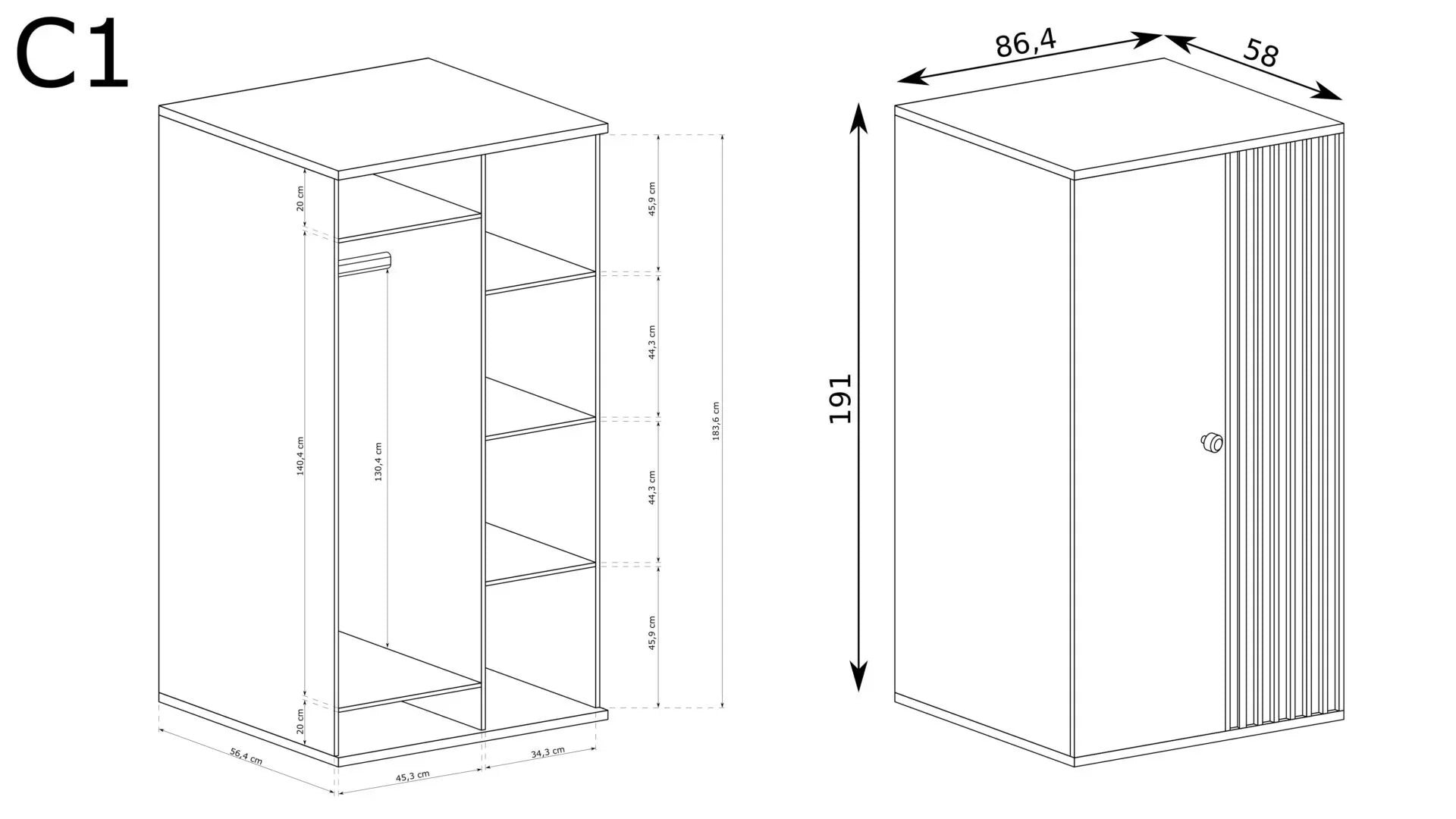 Armoire spacieuse avec rangements et barre de suspension - Decora Home