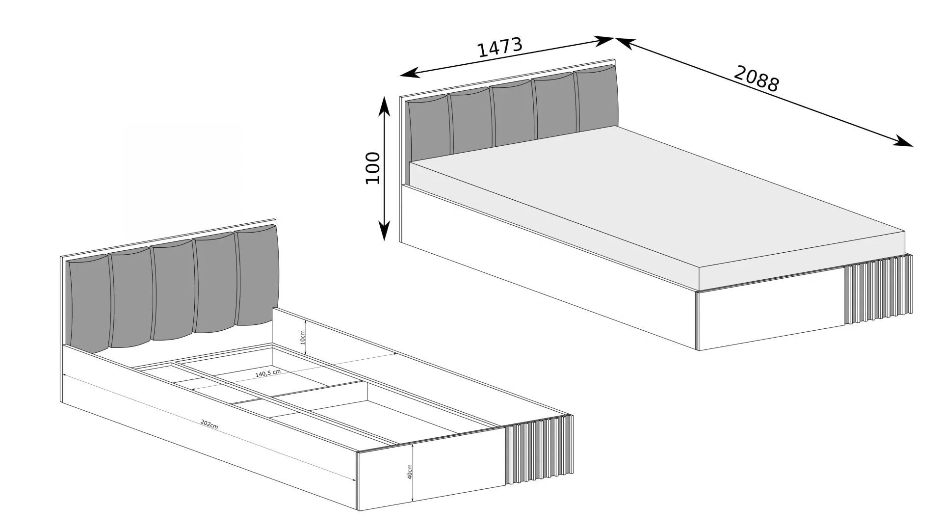 Lit moderne avec tête de lit rembourrée et rangement intégré - Decora Home