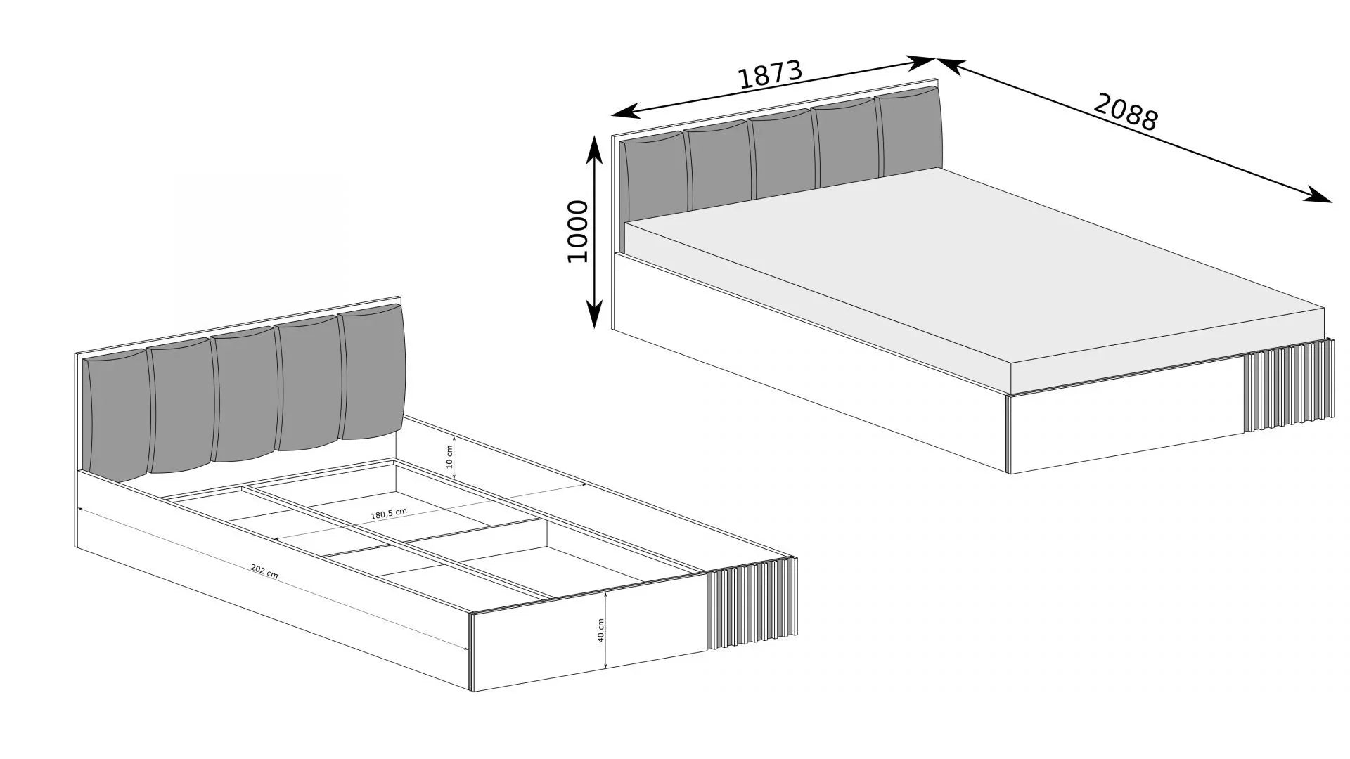 Lit moderne avec tête de lit rembourrée et rangement intégré - Decora Home