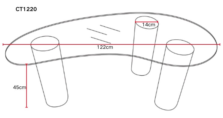 TABLE BASSE PYLONE PIED CHENE PLATEAU TRANSPARENT 120X70X45 CM