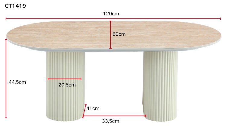 TABLE BASSE ROXY PIED NOYER CERAMIQUE TRAVERTIN BRILLANT 120x60x45cm