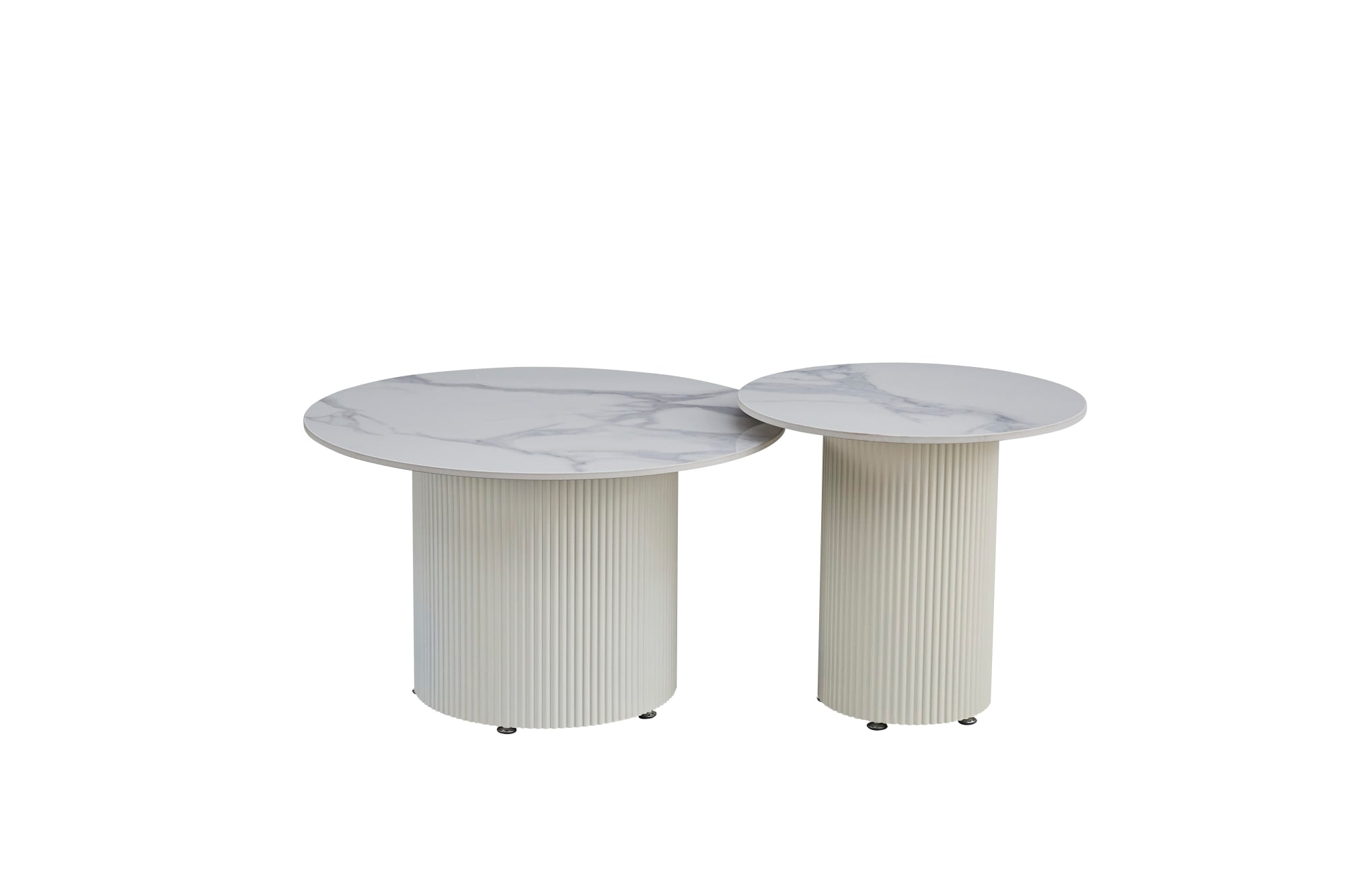 TABLE BASSE GIGOGNE POLPO PIED BEIGE PLATEAU CERAMIQUE MARBRE BLANC 70X70X38 + 50X50X45CM