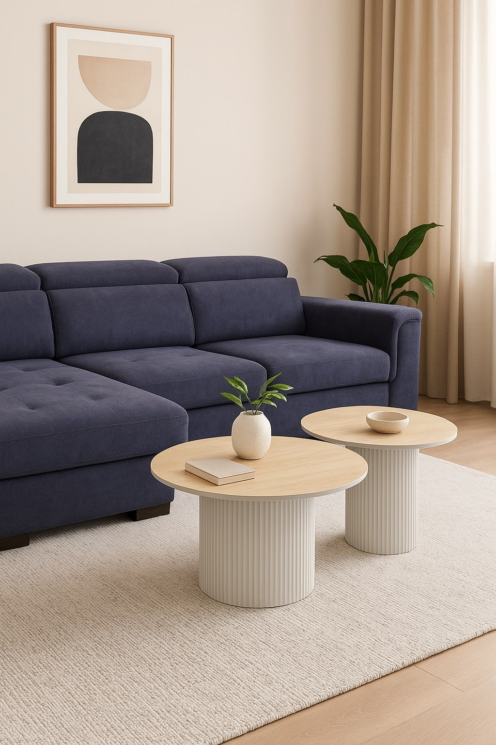 TABLE BASSE GIGOGNE MINA PIED BLANC PLATEAU CERAMIQUE TRAVERTIN MAT 60x45cm + 80x38cm