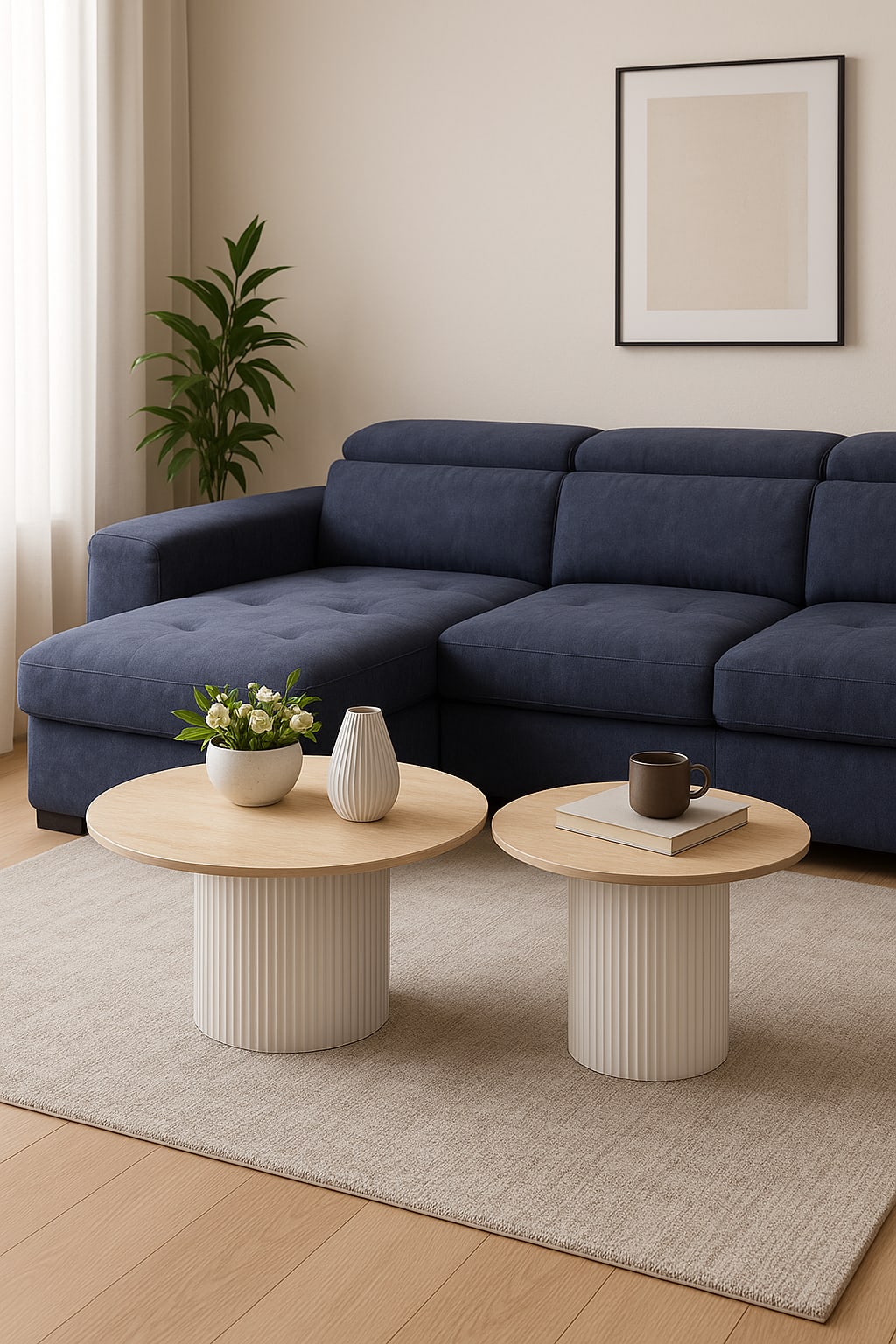 TABLE BASSE GIGOGNE MINA PIED BLANC PLATEAU CERAMIQUE TRAVERTIN MAT 60x45cm + 80x38cm