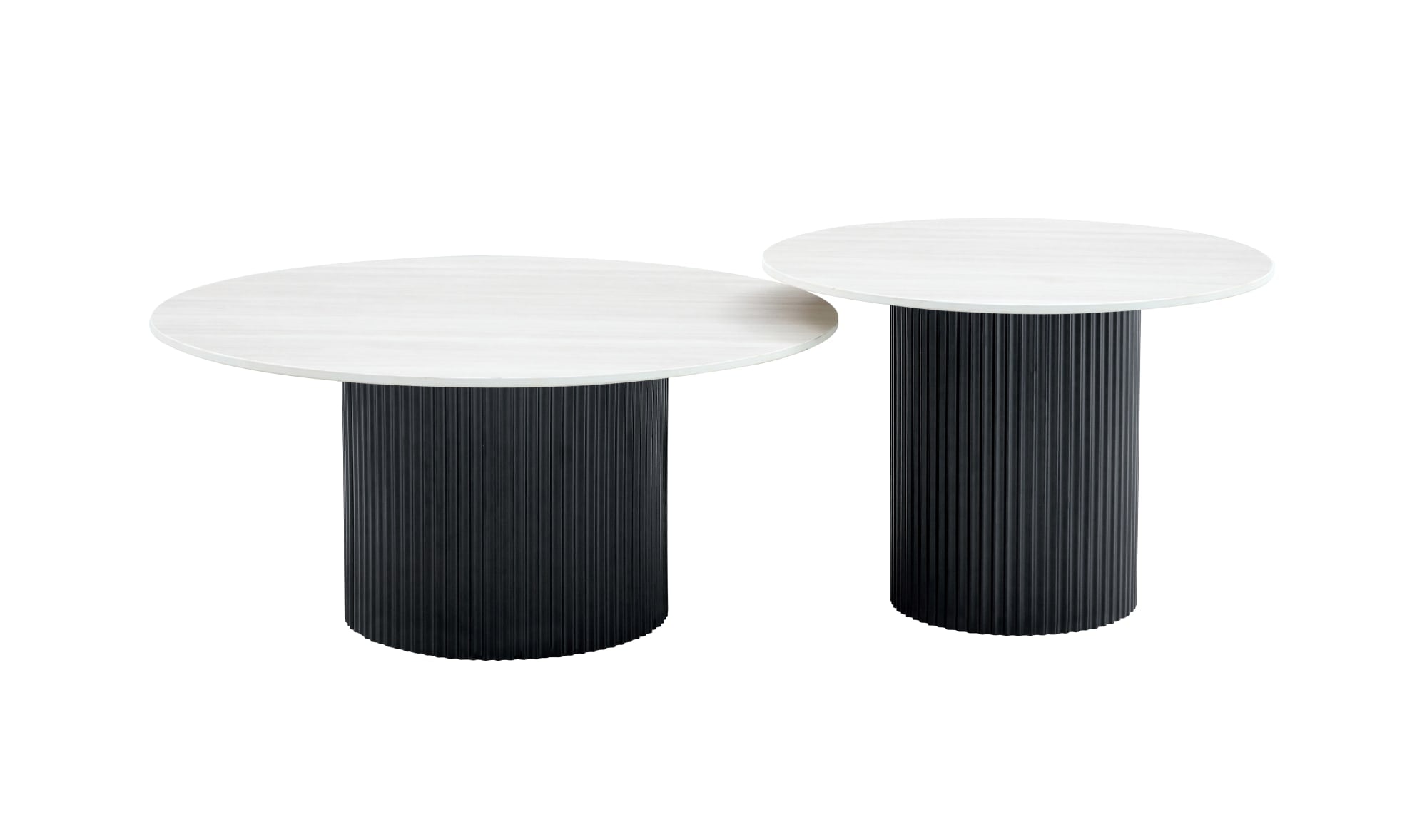 TABLE BASSE GIGOGNE MINA PIED NOIR PLATEAU CERAMIQUE BOIS BLANC 60x45cm + 80x38cm