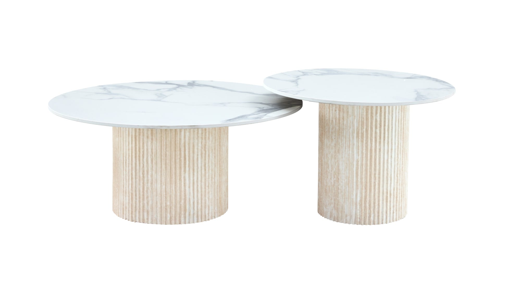 TABLE BASSE GIGOGNE MINA PIED TRAVERTIN PLATEAU CERAMIQUE MARBRE BLANC (BLB) 60x45cm + 80x38cm
