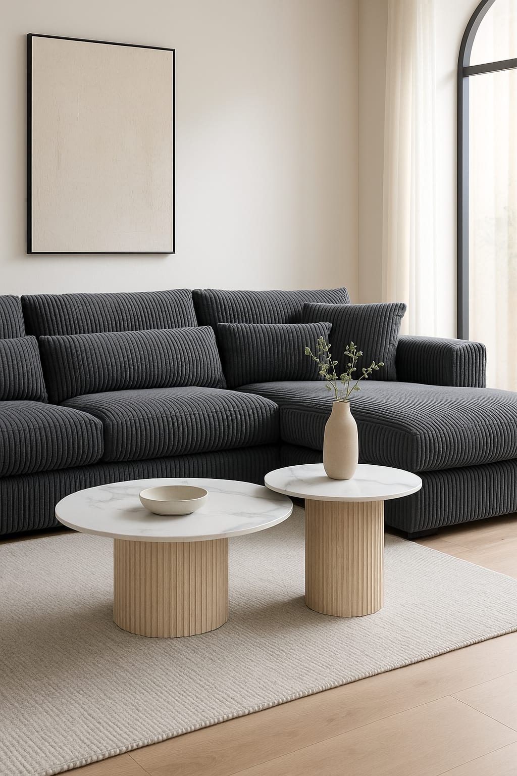 TABLE BASSE GIGOGNE MINA PIED TRAVERTIN PLATEAU CERAMIQUE MARBRE BLANC (BLB) 60x45cm + 80x38cm