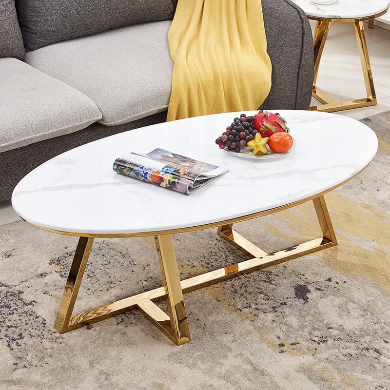 TABLE BASSE GAMMA GOLD PIERRE MARBRE 120 x 60 x 45 CM