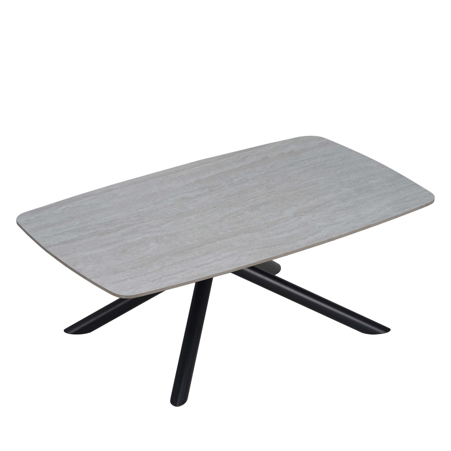 TABLE BASSE NYSA PIED METAL NOIR CERAMIQUE TRAVERTIN BLANC 120CM