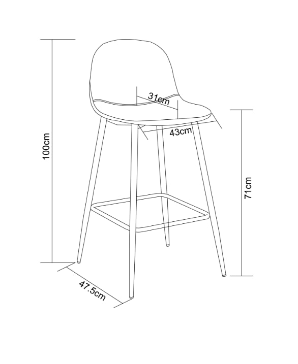 TABOURET DE BAR SCANDINAVE PIED CHROME VELOURS NOIR
