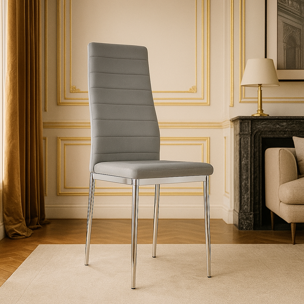assise en velours pietement en acier chrome 1