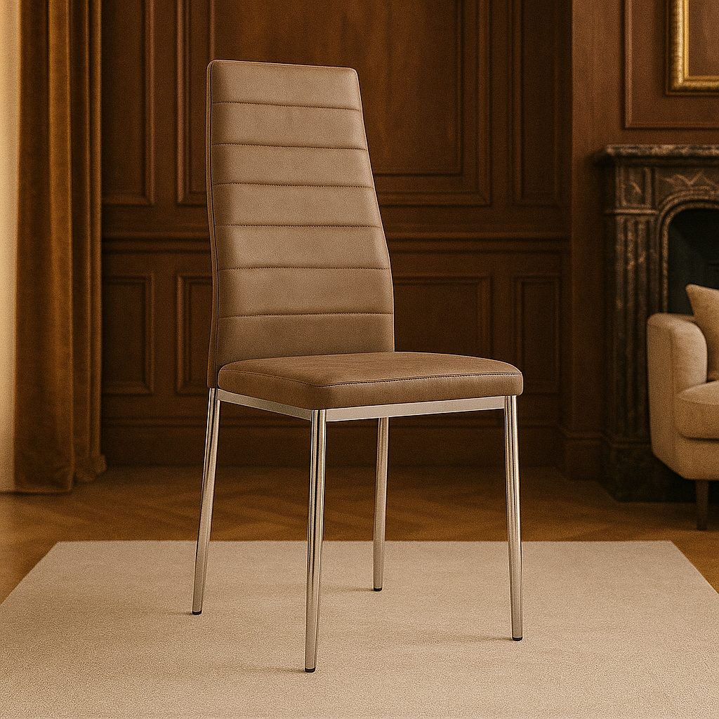 assise en velours pietement en acier chrome 1