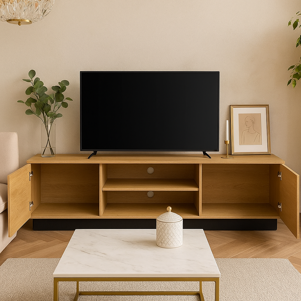 Meuble TV en Chêne Élégant avec Base Noire - Design Moderne et Résistance Supérieure - Decora Home