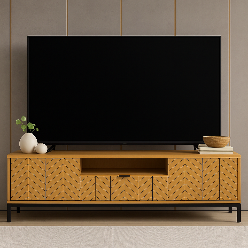 Meuble TV Classique en Chêne Caramel avec Tiroir et Armoires - Decora Home