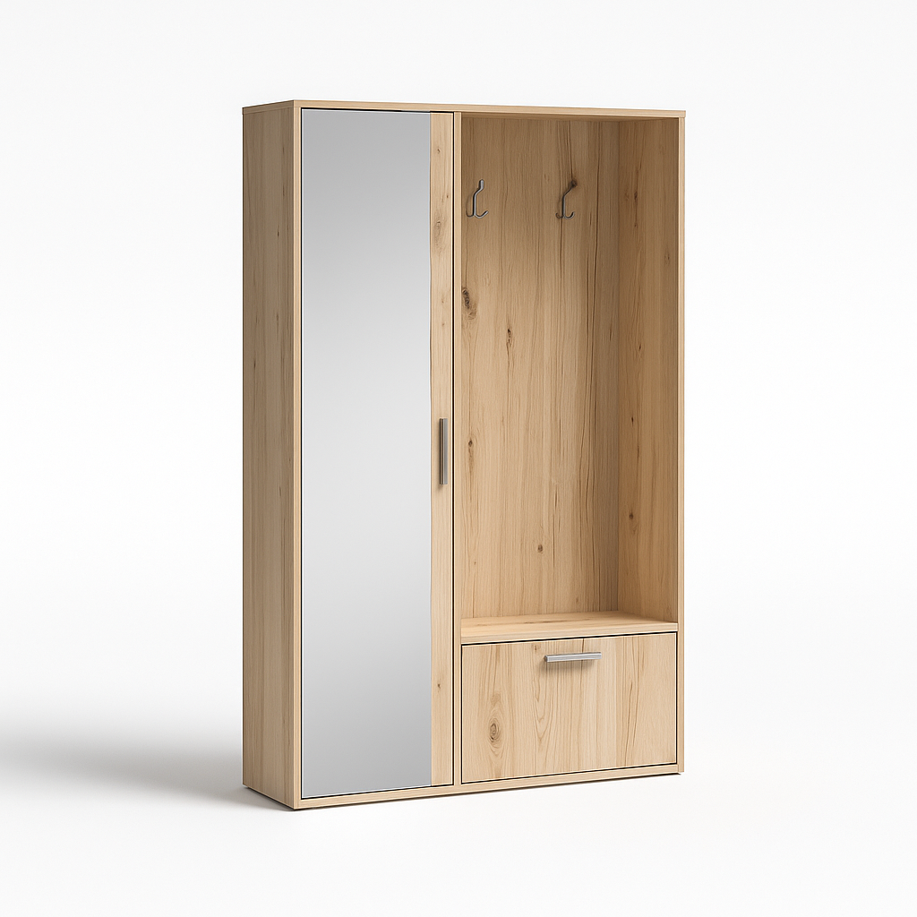 Armoire de Couloir avec Miroir – 120 cm – Rangement Chaussures & Cintres