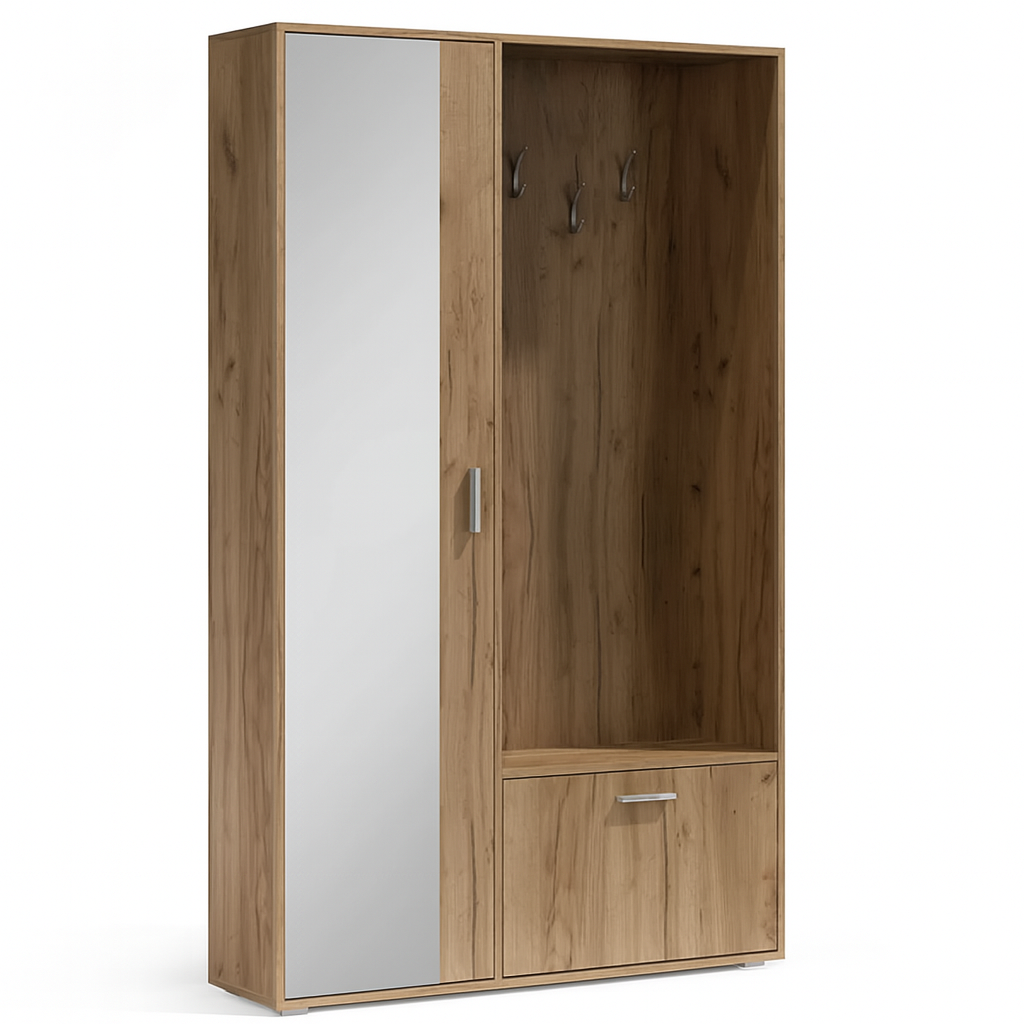 Armoire de Couloir avec Miroir – 120 cm – Rangement Chaussures & Cintres