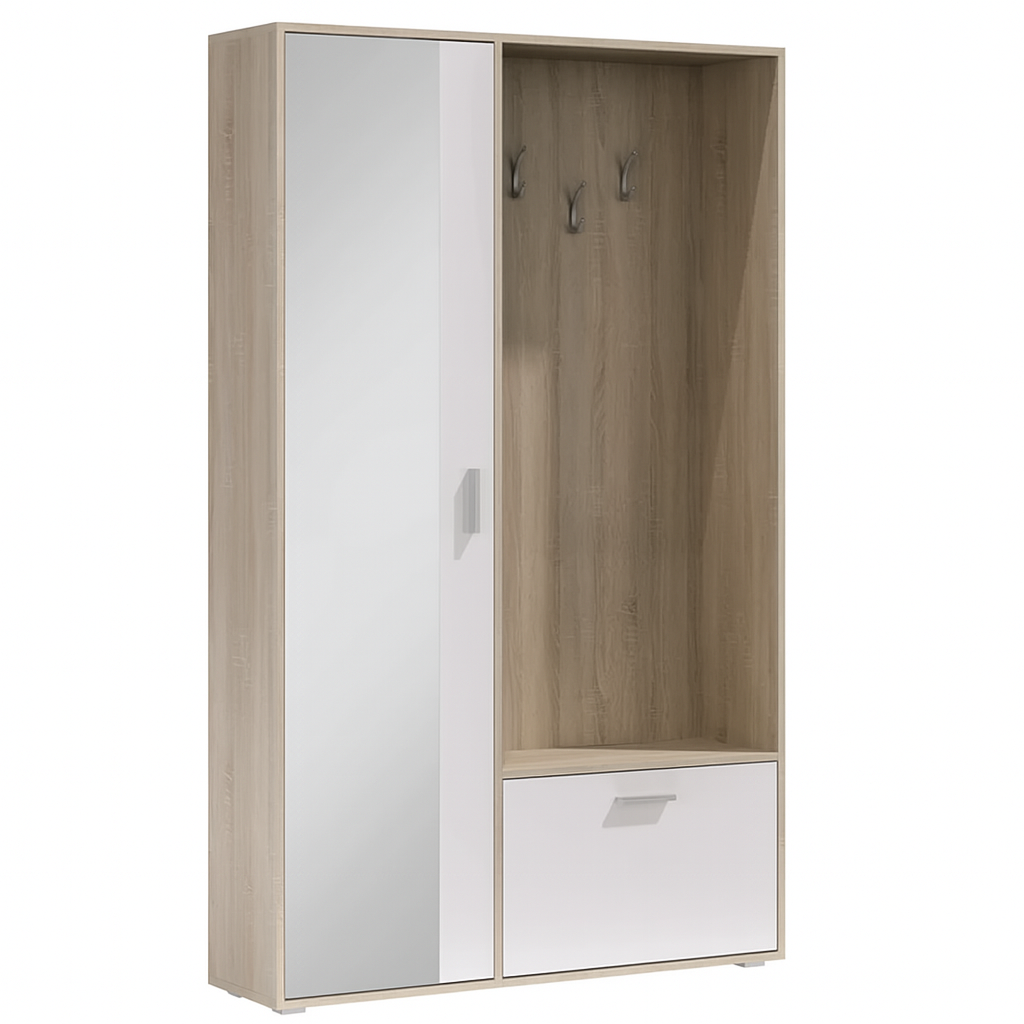 Armoire de Couloir avec Miroir – 120 cm – Rangement Chaussures & Cintres