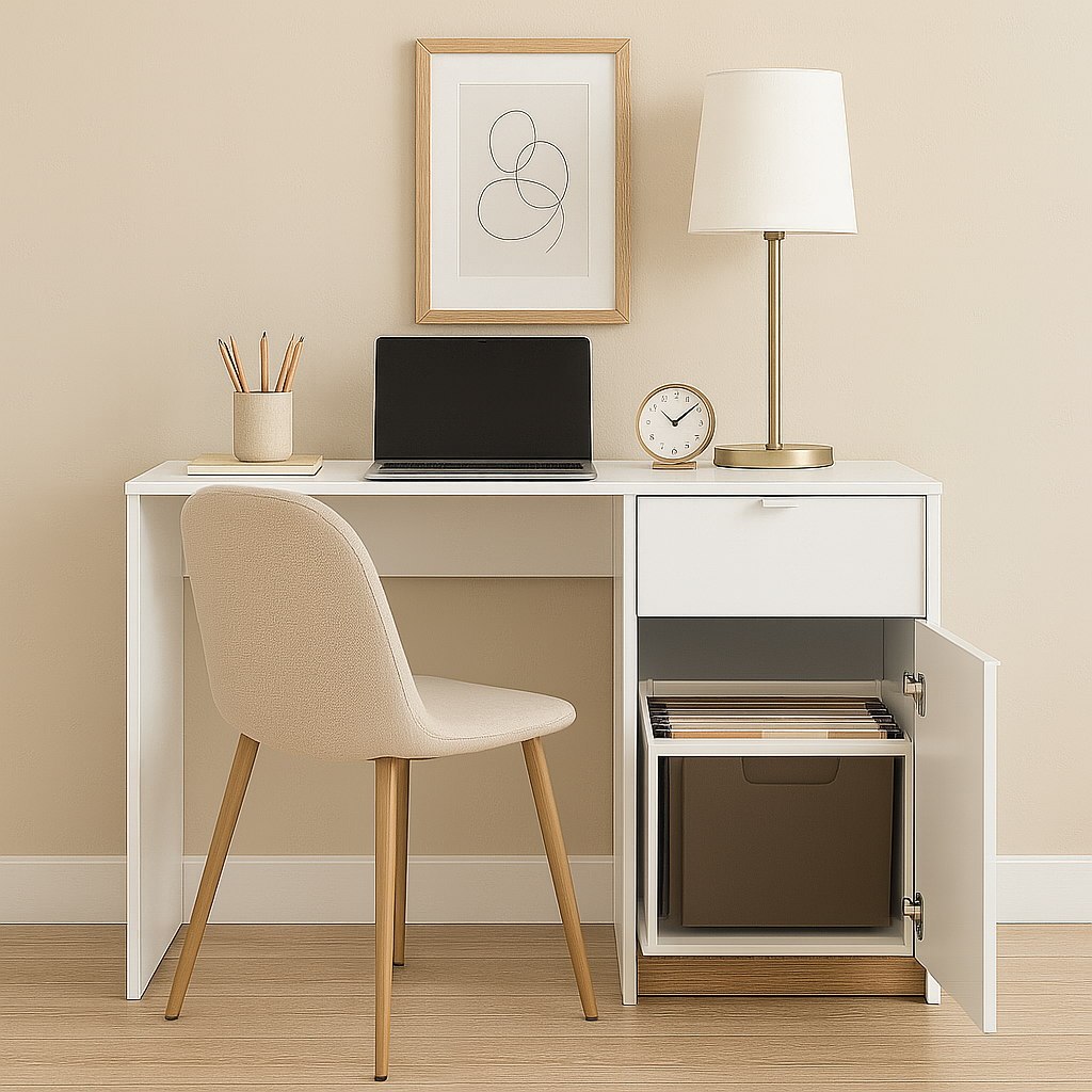 Bureau Design avec Finition Bicolore – Blanc, Graphite Mat & Chêne Castello