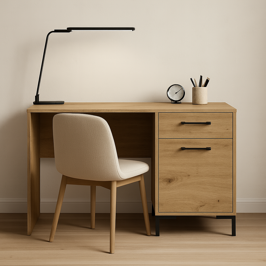 Bureau en Chêne Artisanal avec Bordure ABS - Résistant aux Rayures et Humidité, Design Moderne et Fonctionnel
