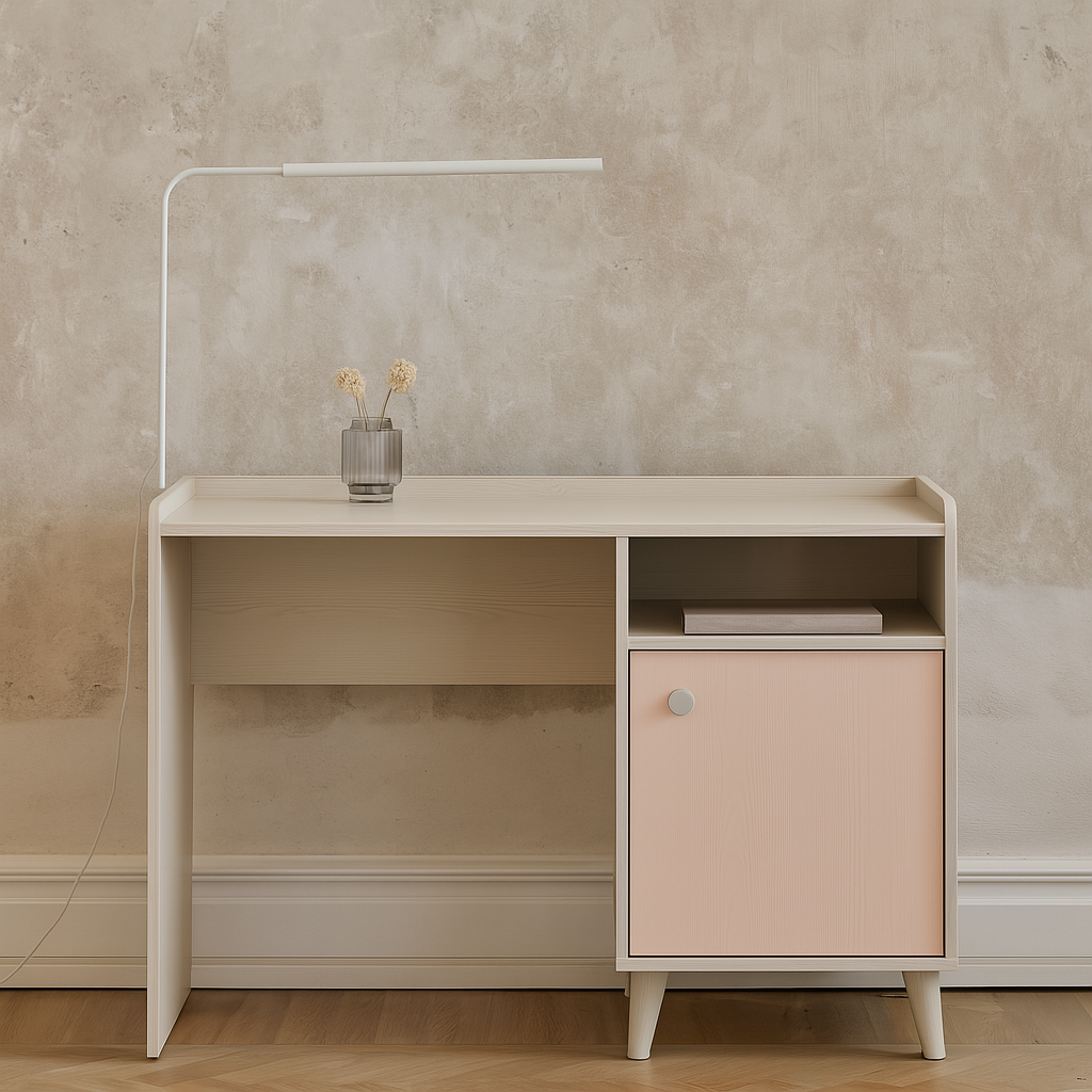 Bureau enfant Moderne avec Design Élégant en Rose Millénaire et Gris Palladium – Structure en Sable du Désert, Pratique et Stylé