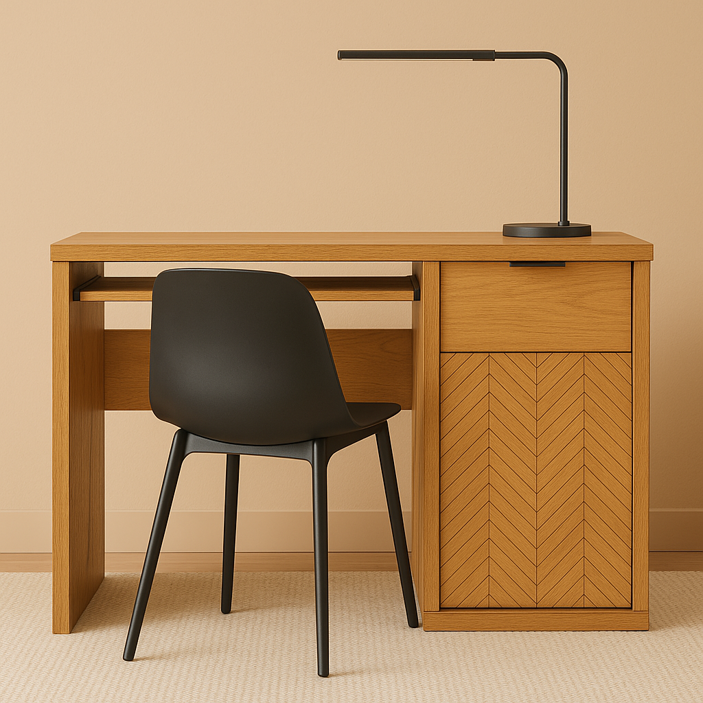 Bureau en Chêne Caramel avec Étagère Coulissante