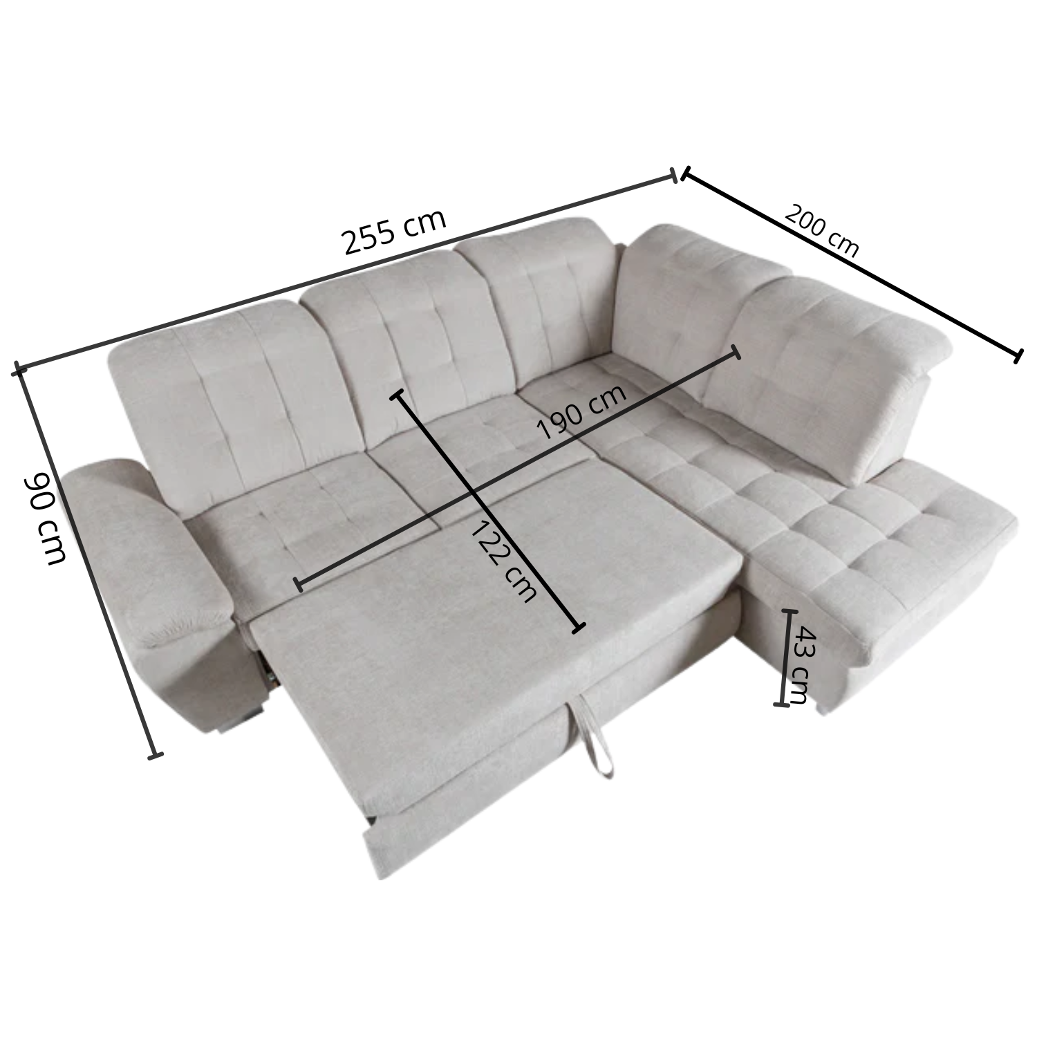 Canapé d’angle convertible en velours beige avec coffre et lit intégré - Decora Home