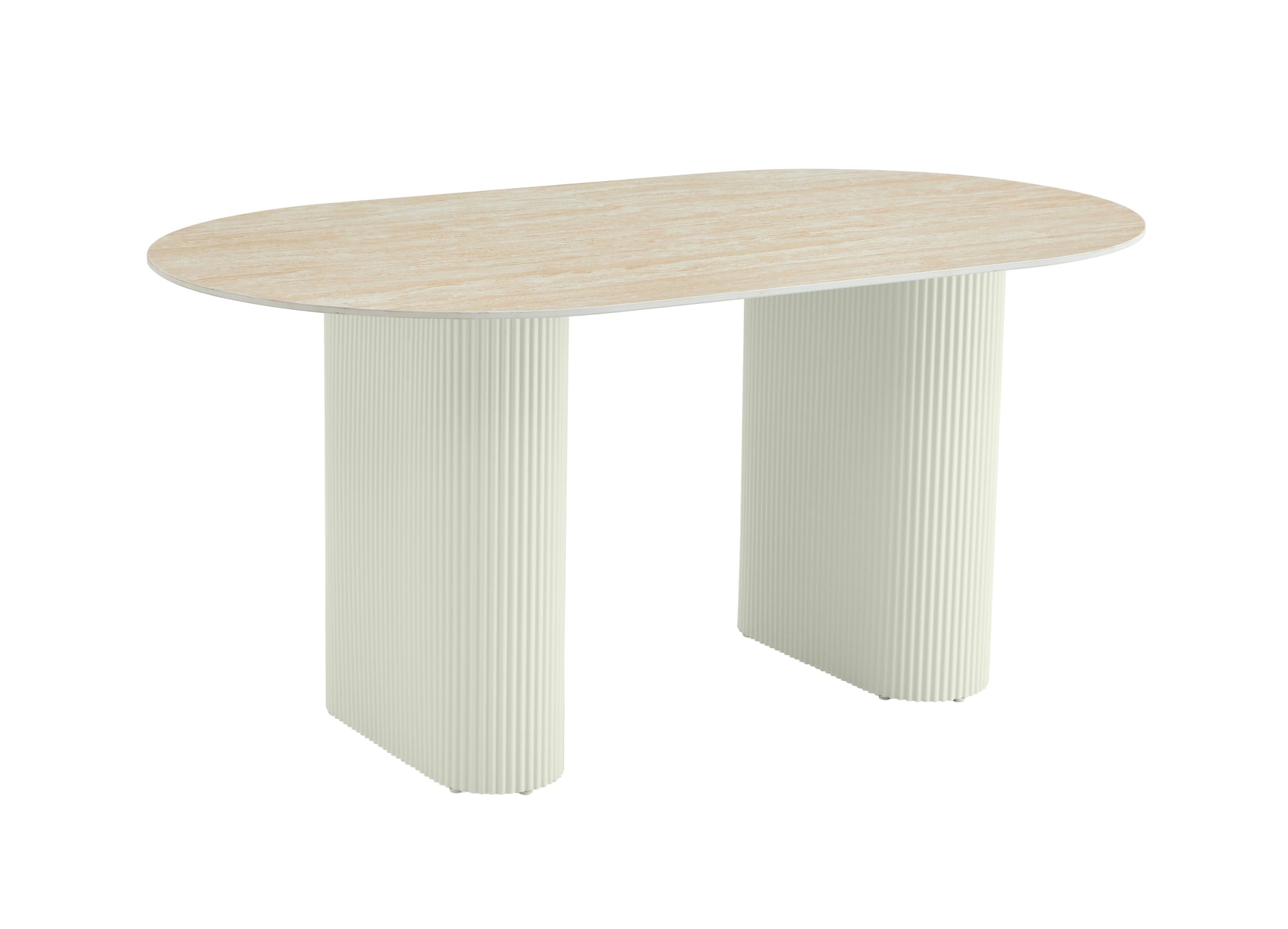 TABLE A MANGER ROXY PIED BEIGE CERAMIQUE TRAVERTIN MAT 160X90CM