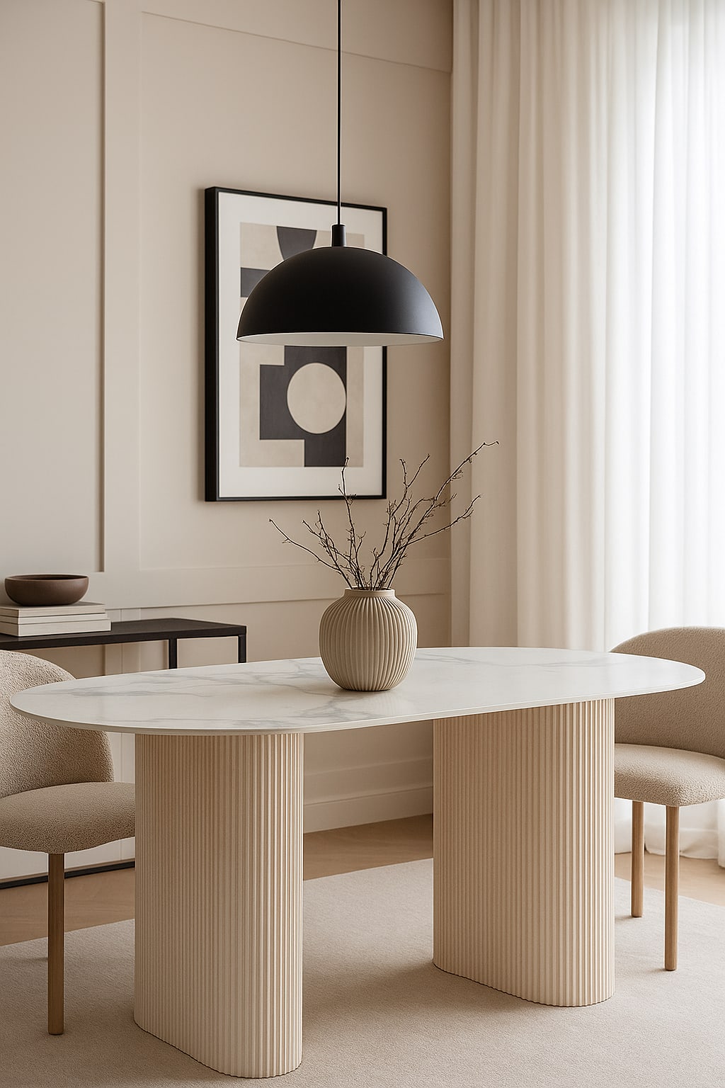 TABLE A MANGER ROXY PIED EFFET TRAVERTIN CERAMIQUE MARBRE BLANC 180X90CM