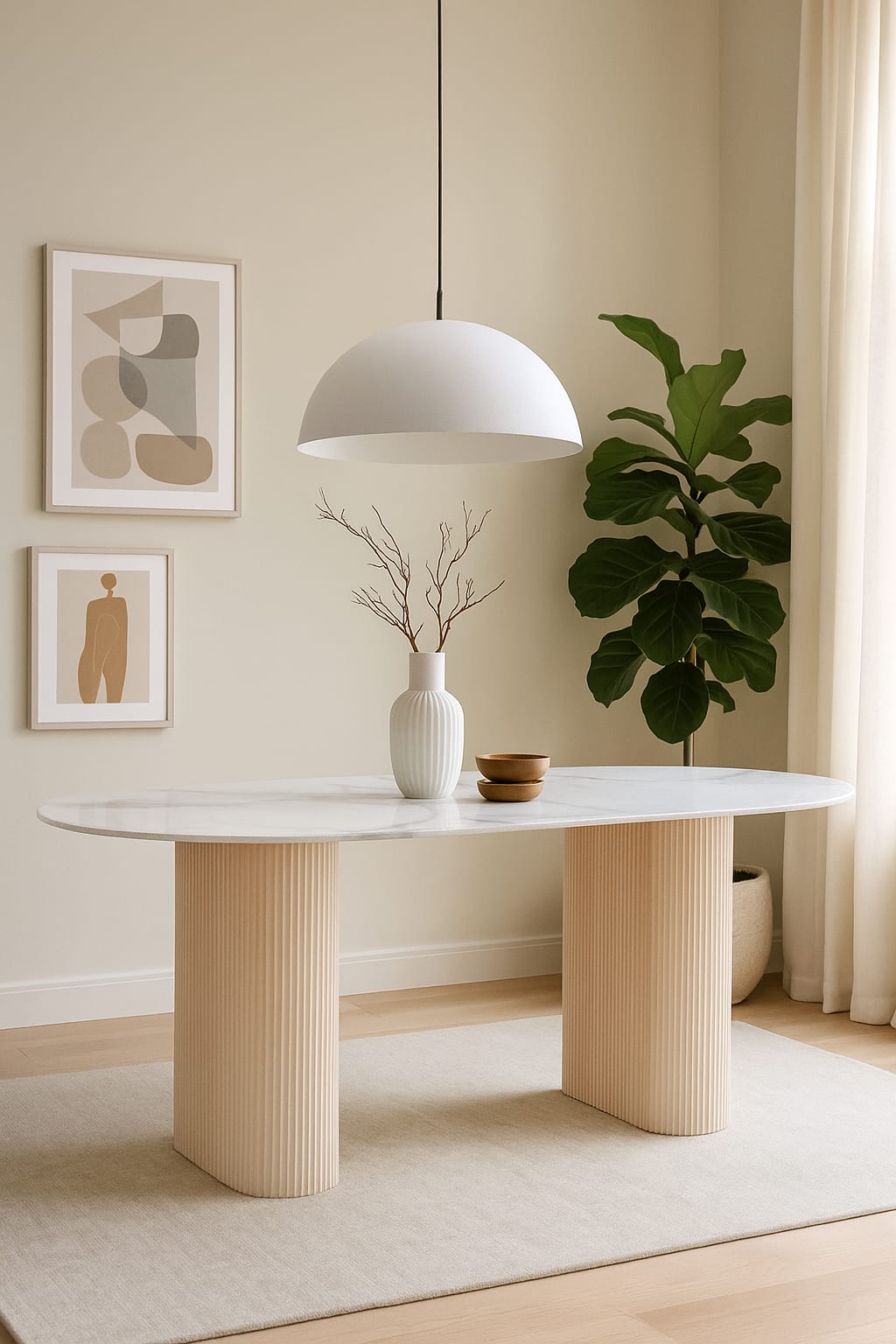 TABLE A MANGER ROXY PIED TRAVERTIN PLATEAU CERAMIQUE MARBRE BLANC (BLB) 160