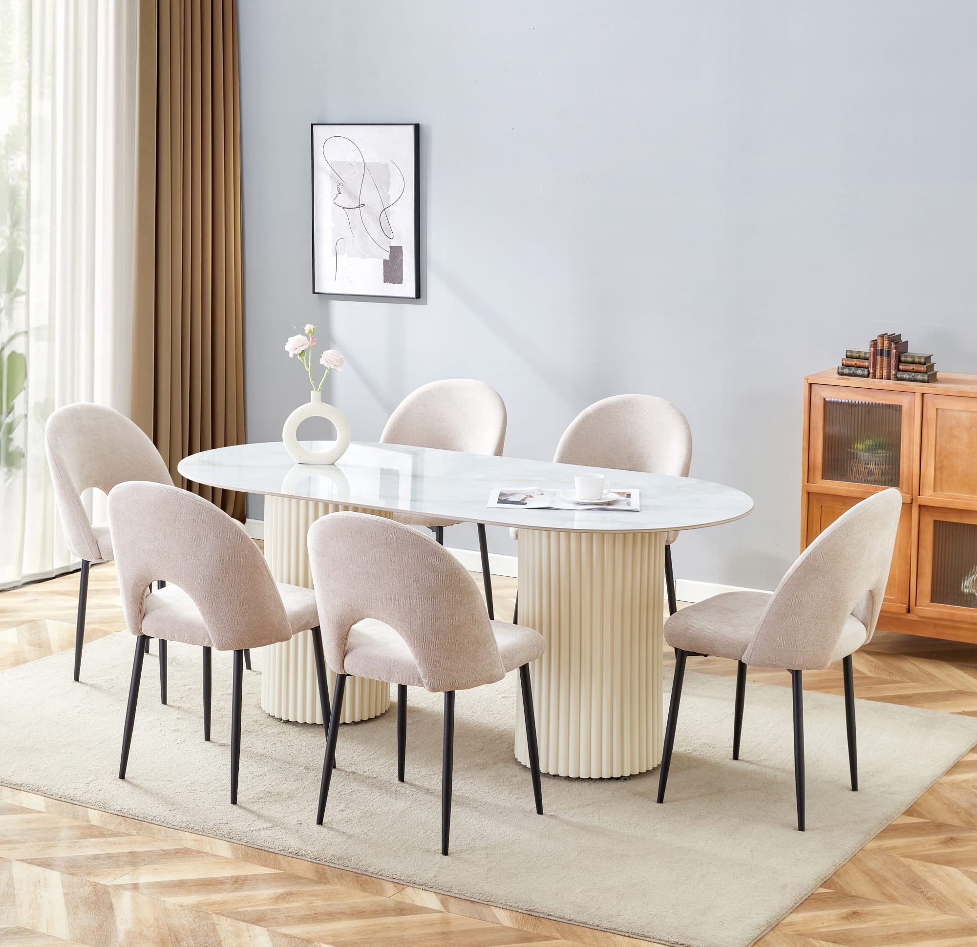 TABLE A MANGER KEYSHA BEIGE CERAMIQUE MOKA 180x90cm