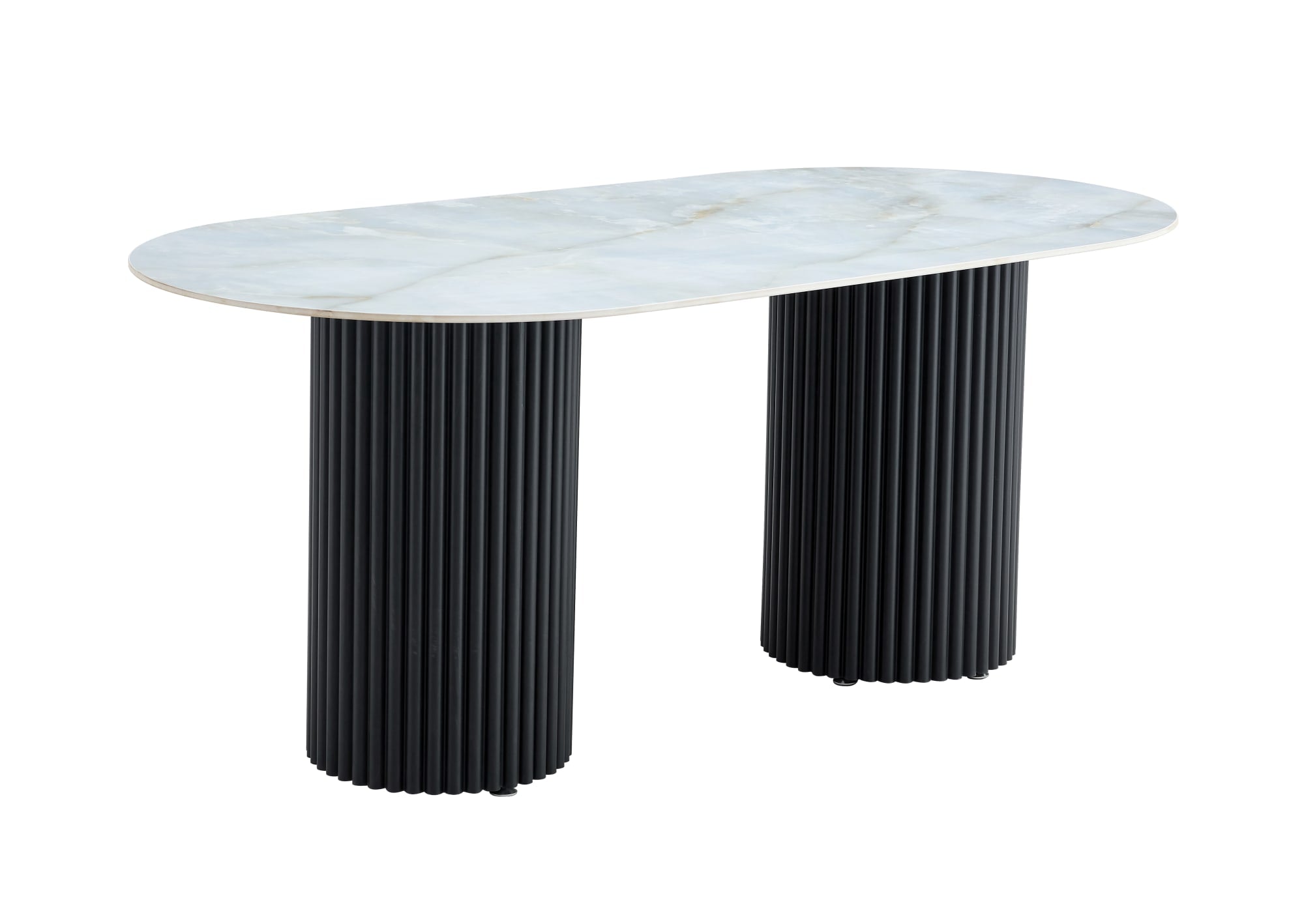 TABLE A MANGER KEYSHA METAL NOIR CERAMIQUE MOKA 180x90cm