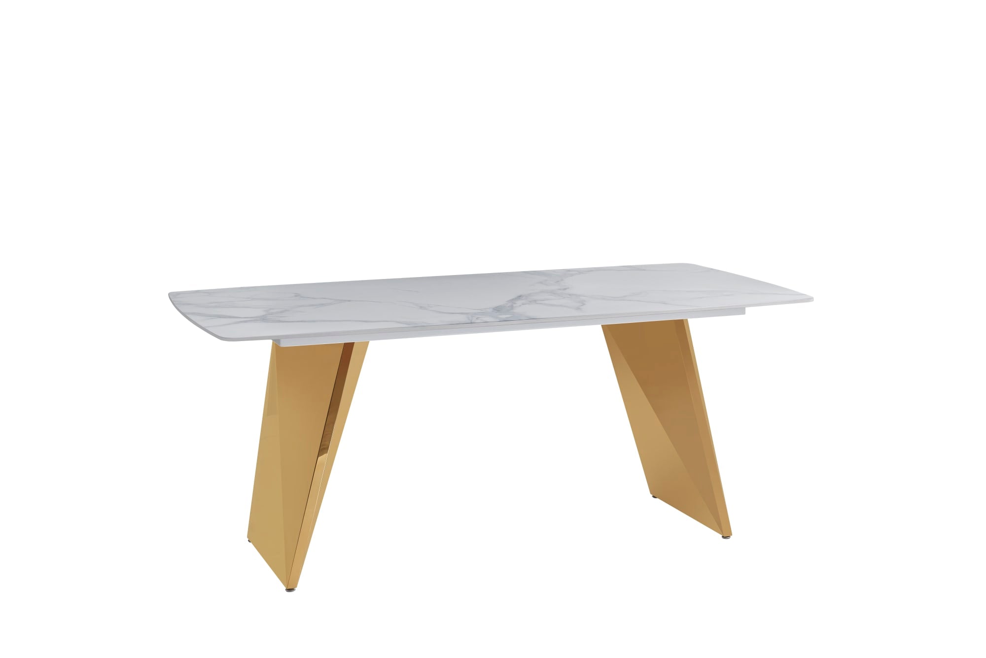 TABLE A MANGER GRAFFI PIED GOLD PLATEAU EN CERAMIQUE MARBRE BLANC180x90x75cm