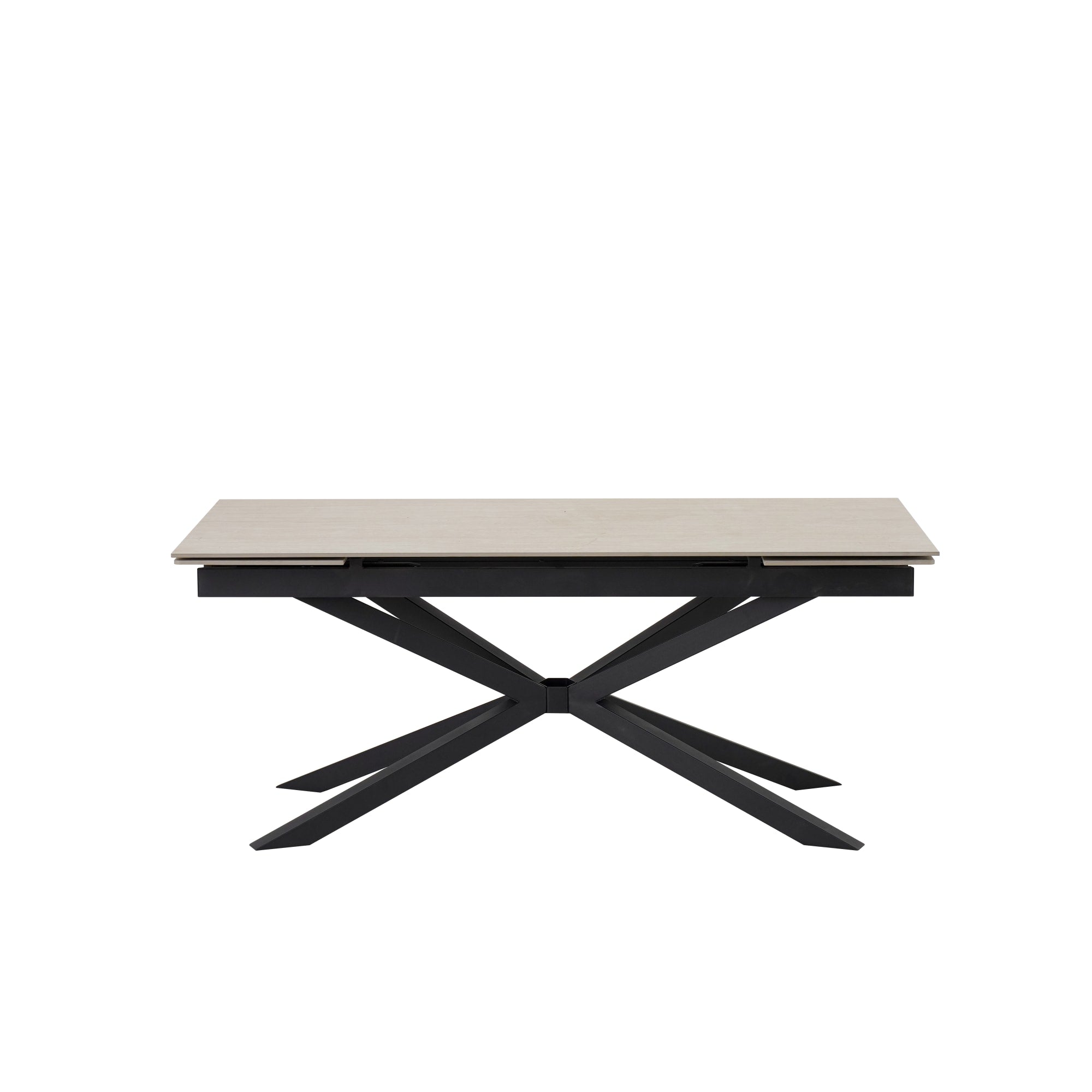 TABLE REPAS EXTENSIBLE NANA PIED METAL NOIR CERAMIQUE TRAVERTIN MAT 180/260x90x76cm