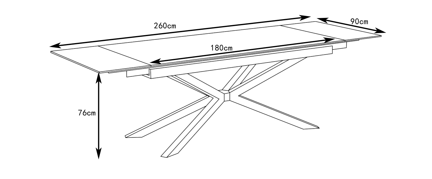 TABLE REPAS EXTENSIBLE NANA PIED METAL NOIR CERAMIQUE TRAVERTIN MAT 180/260x90x76cm