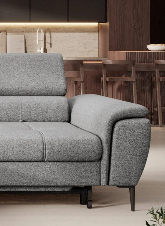 Canapé d’angle convertible moderne avec système d’ouverture DELFIN et dossier coulissant - Decora Home