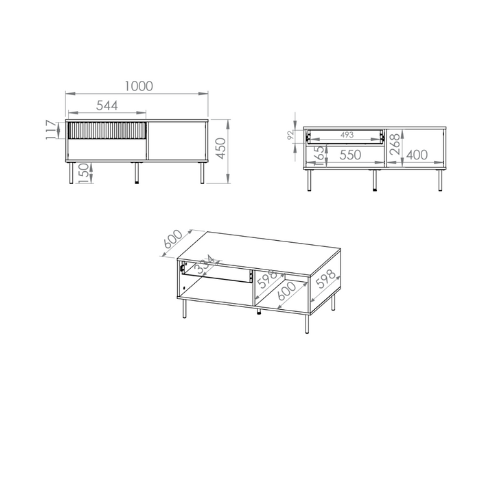 Table Basse Sofina couleur Cachemire avec Tiroir et Étageres Ouvertes