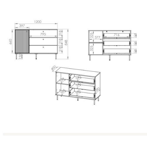 Commode, Buffet en MDF Cachemire avec Tiroirs Profonds & Finitions en Or Brossé