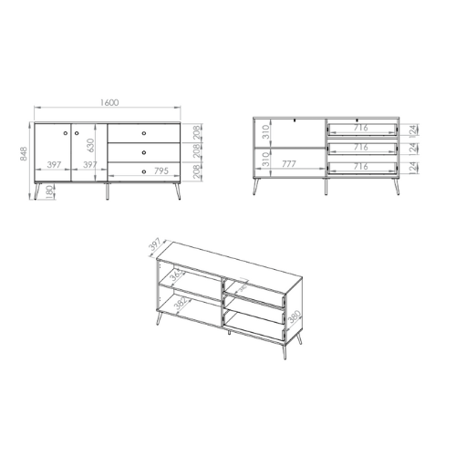 Grande Commode, Buffet  - Design Cachemire avec Tiroirs Profonds et Pieds Dorés