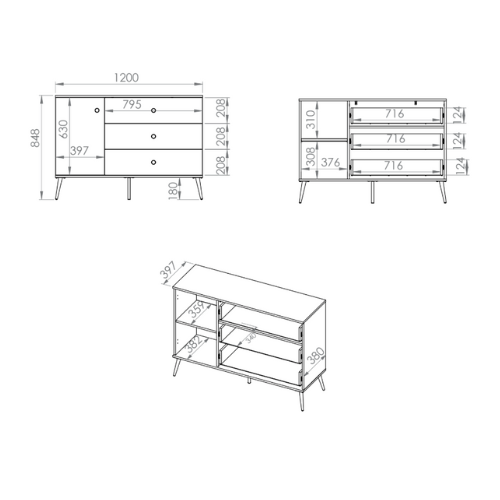 Commode, Buffet  - Design Cachemire avec Tiroirs Profonds et Pieds Dorés