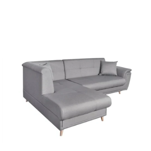 Canapé d'angle fixe convertible en tissu et pieds bois