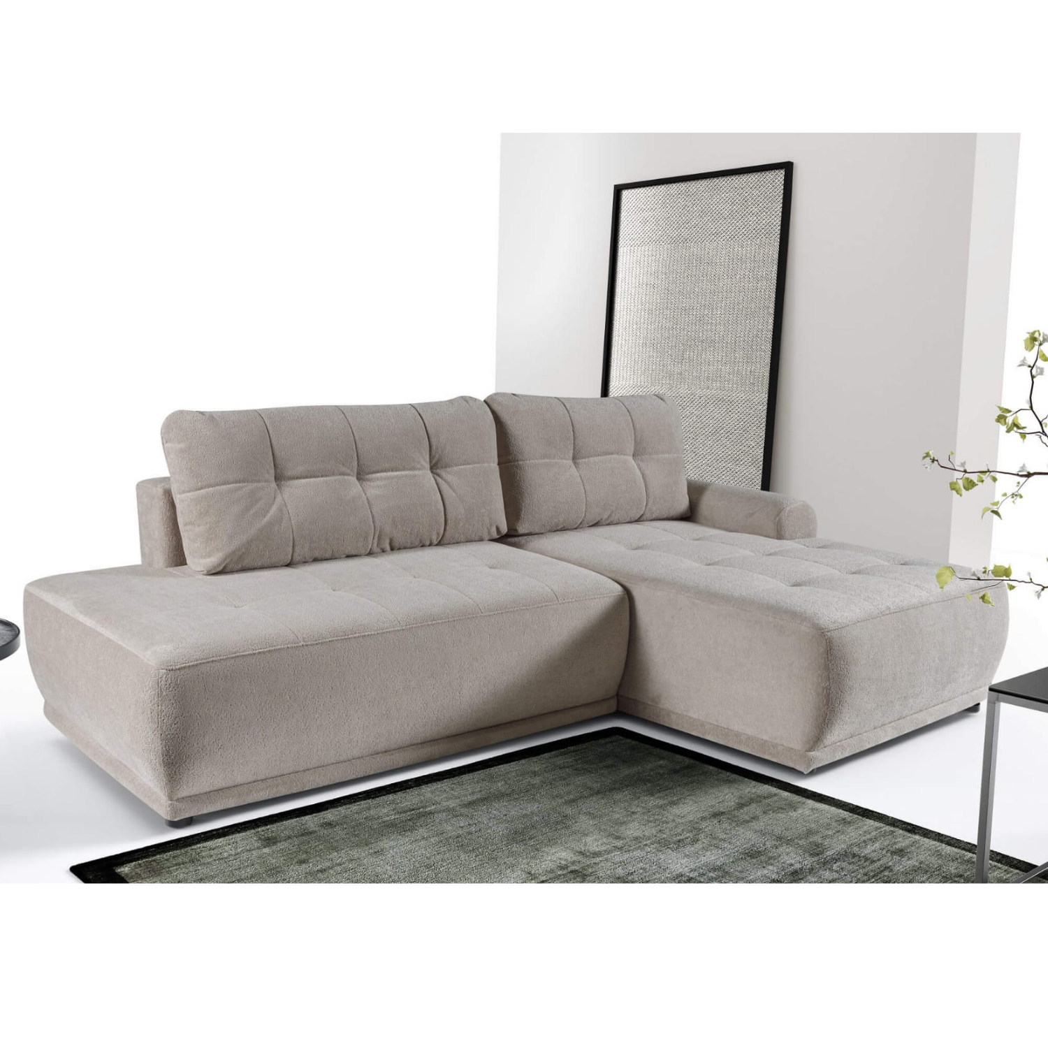 Canapé d’angle droit extensible avec rangement – 283 cm – Beige clair