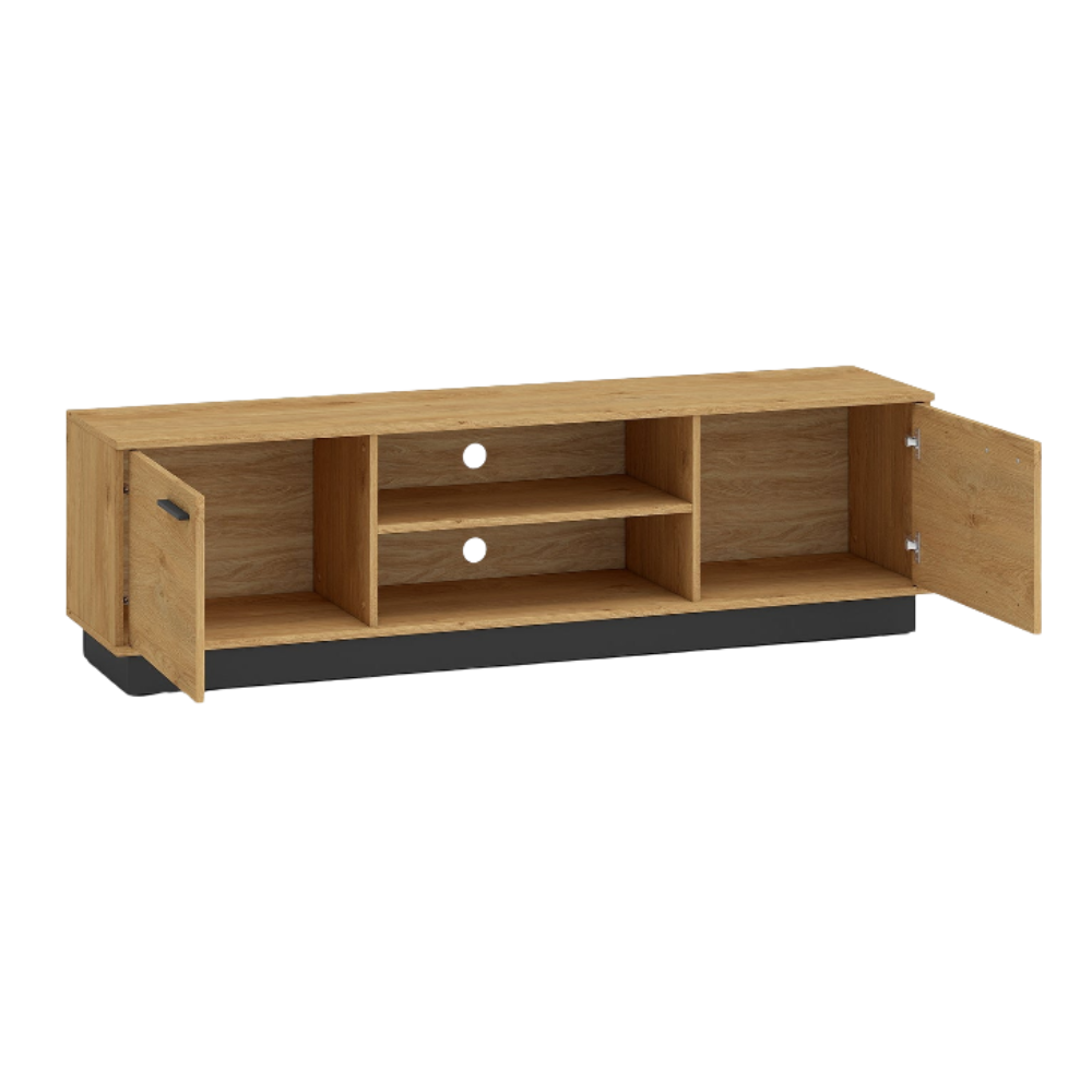 Meuble TV en Chêne Élégant avec Base Noire - Design Moderne et Résistance Supérieure - Decora Home