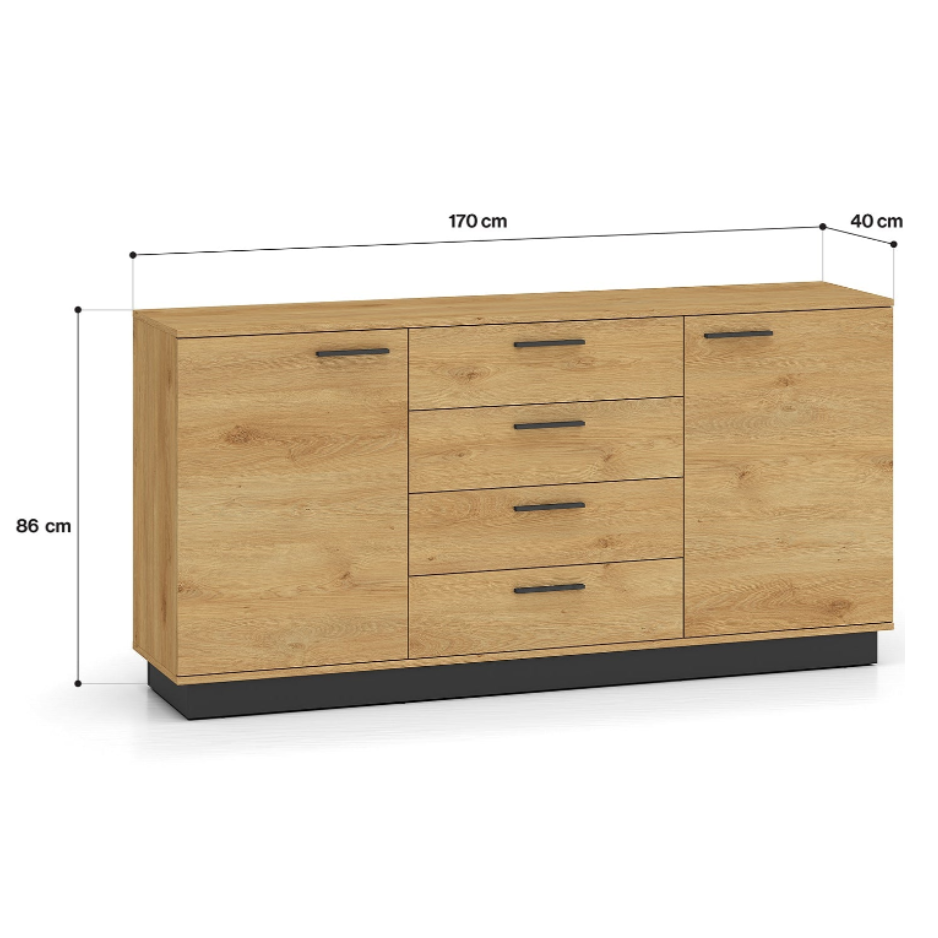 Commode, Buffet, Buffet en Chêne Élégant avec Base Noire - Design Moderne et Grande Capacité - Decora Home