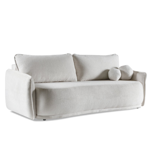 Canapé d’angle convertible écru avec fonction couchage et espace de rangement