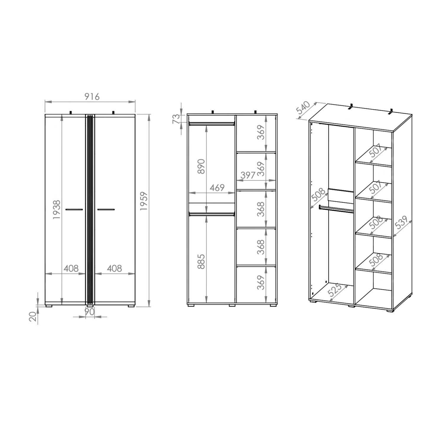 Armoire Moderne en Chêne Castello et MDF Blanc Brillant – Durabilité et Élégance avec Bordure ABS - Decora Home