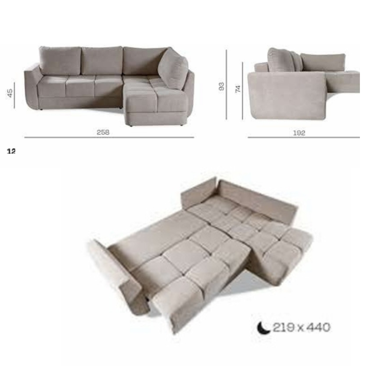 Canapé d’angle convertible avec rangement – 258 cm – Tissu Gerra 15